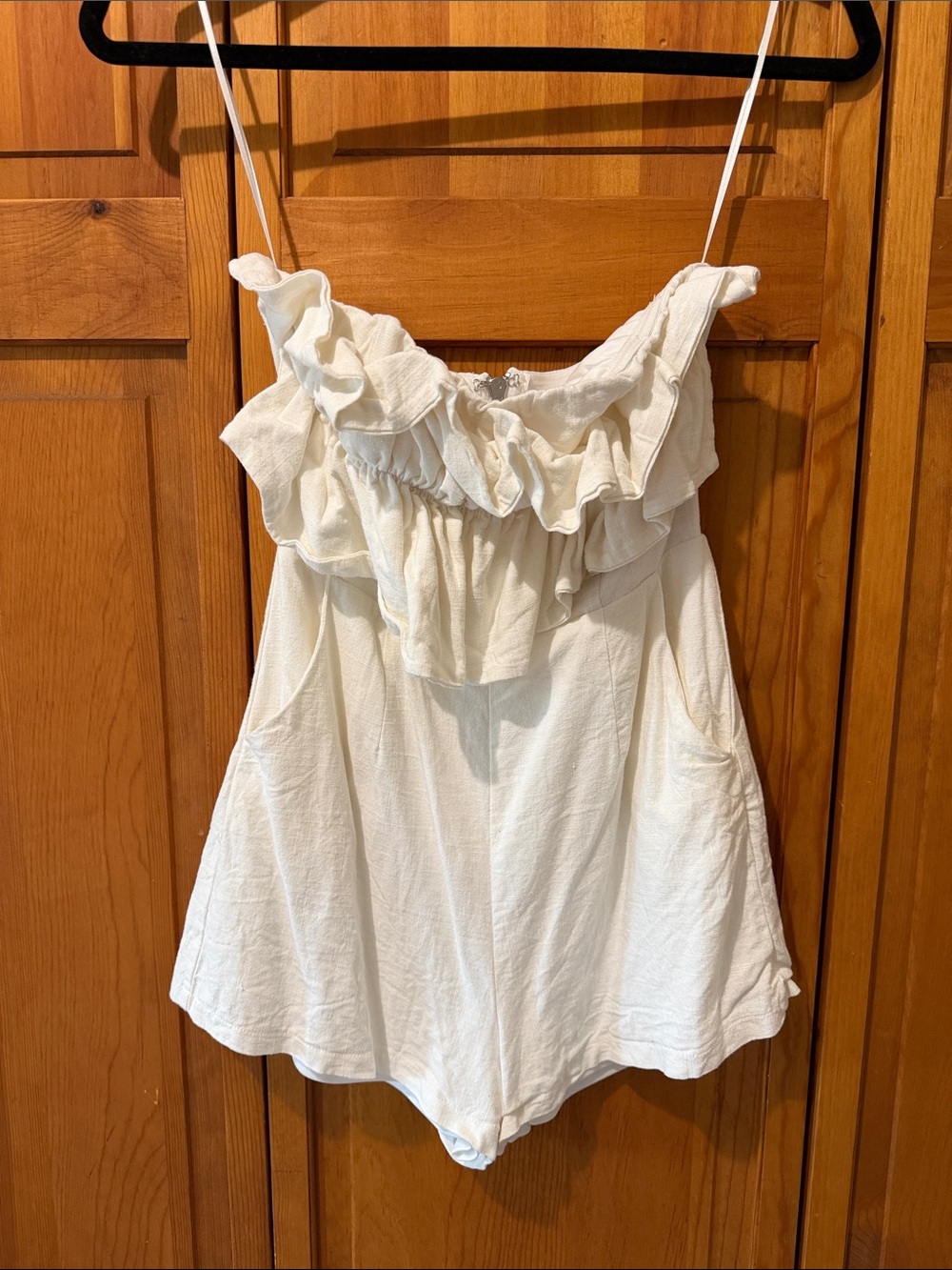 Princess Polly Strapless Linen Ruffle Romper